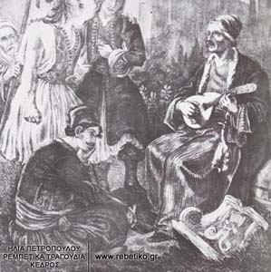 Ο Ρήγας, όπως τον απεικόνισε ο  von Hess το 1834. Το όργανο που κρατάει ήτανε ταμπουράς, αλλά ο ευρωπαίος ζωγράφος είδε αυτό που ήθελε-ένα μαντολίνο)