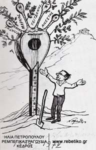 "Ο Κηπουρός του Δοξασμένου Μπουζουκιού 1933-1972". Σύνθεση του Νίκου Μάθεση, του 1972 (ανήκει στην Γεννάδειο Βιβλιοθήκη)